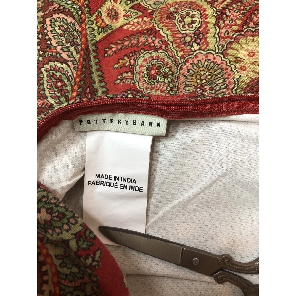 Pottery Barn Red/Green Paisley Cotton/Linen Pillow Cover Sham 24